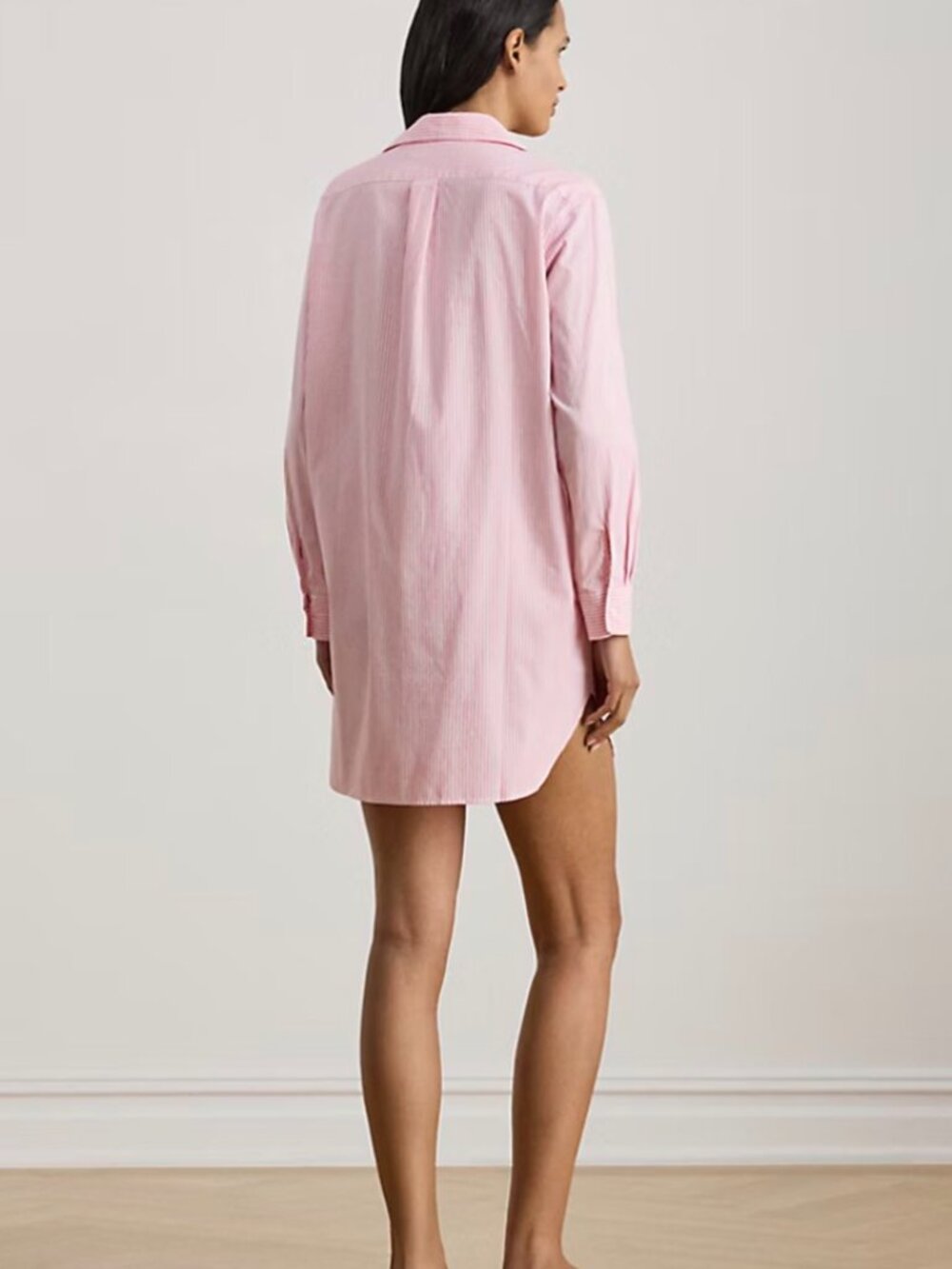 Lauren Ralph Lauren Pink Striped Cotton Poplin Sleep Shirt Women's Size XL - Picture 2 of 12
